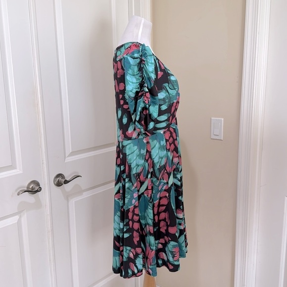 Torrid Mini Studio Knit Cinch Front Skater Butterfly Print Teal/Pink Dress Sz 1X - Picture 4 of 9